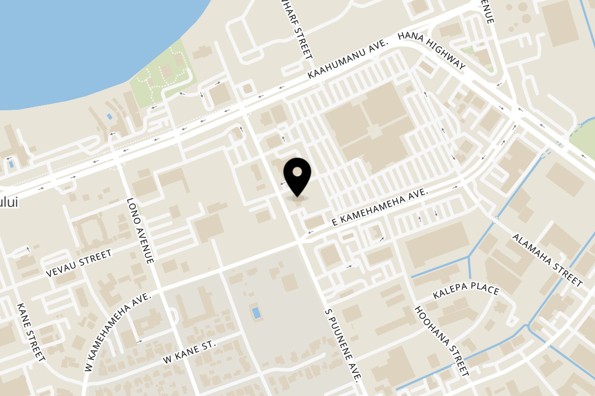 Map showing the location of Only Ono BBQ on 73 Pu'unene Ave in Kahului